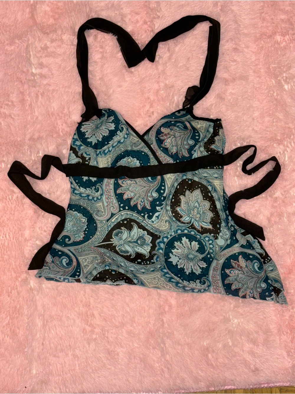 Studio Y Blue Paisley Tie Tank Top | Size Small | Boho Y2K Cami